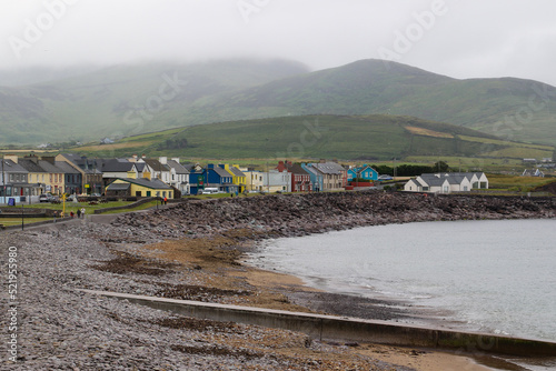 view of ocean bay and the town of waterville, county kerry, ireland
