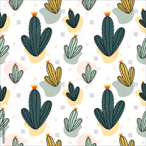 Cactus Seamless Pattern Background. Vector Design Isolated on Pastel Background. Summer plants. Botanical illustration.