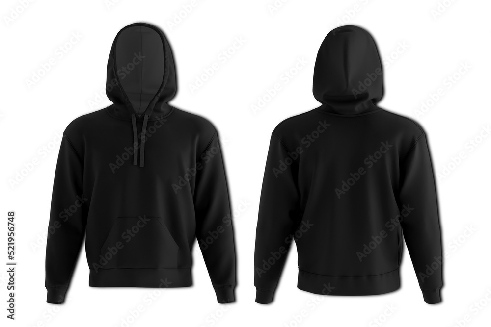 Black hoodie mockup isolated over white background. Front and back view ...