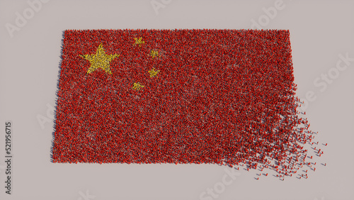 Chinese Flag formed from a Crowd of People. Banner of China on White.