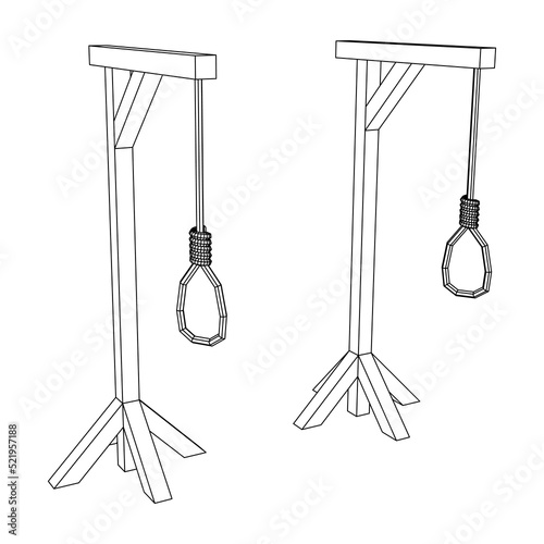 Gallows with Hanging rope. Place of execution in the Middle Ages
