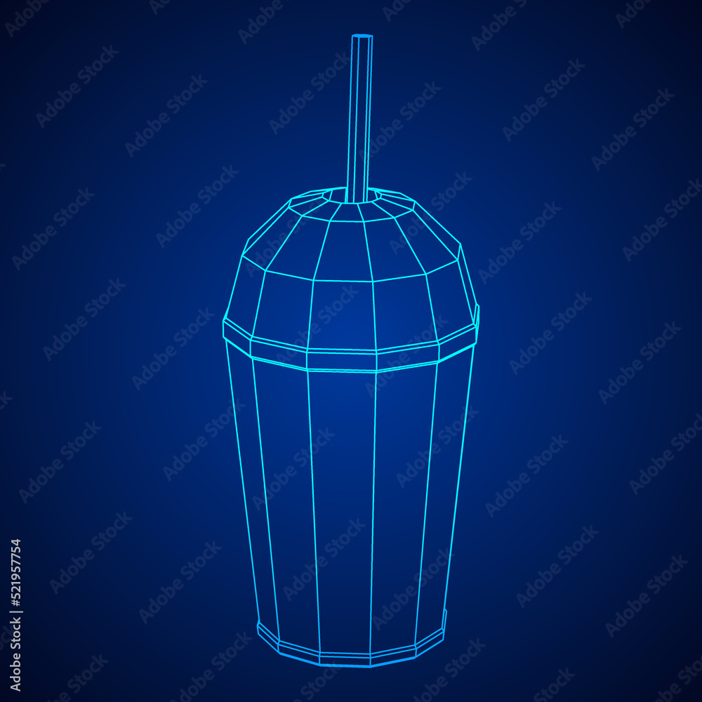 Paper cup with straw. Drink Fast food. Wireframe vector illustration Paper cup with straw. Drink Fast food. Wireframe vector illustration