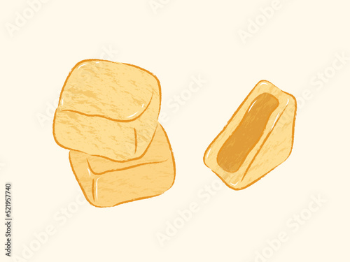 Whole rectangle and slice pineapple cakes in vector flat illustration
