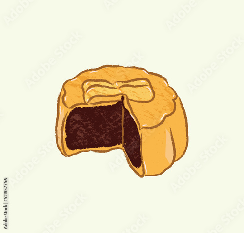 Red bean flavors of moon cake pastries in vector flat illustration