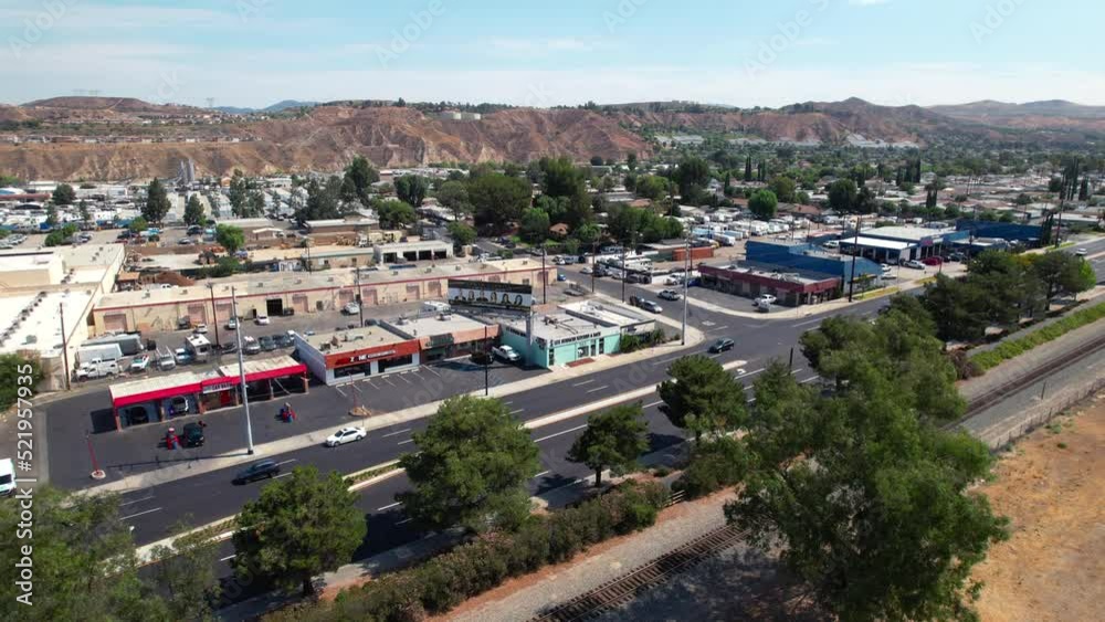 Santa Clarita, California business district, ascending aerial view Santa Clarita, California business district, ascending aerial view