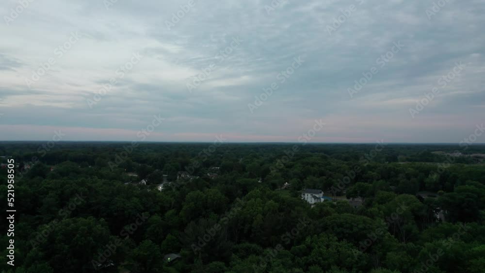Aerial view of the nighttime forest skies in Ohio city Aerial view of the nighttime forest skies in Ohio city