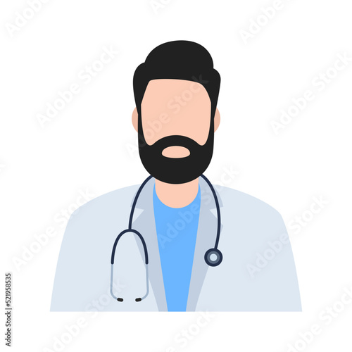 Avatar of a bearded doctor. Doctor with stethoscope. Vector illustration..
