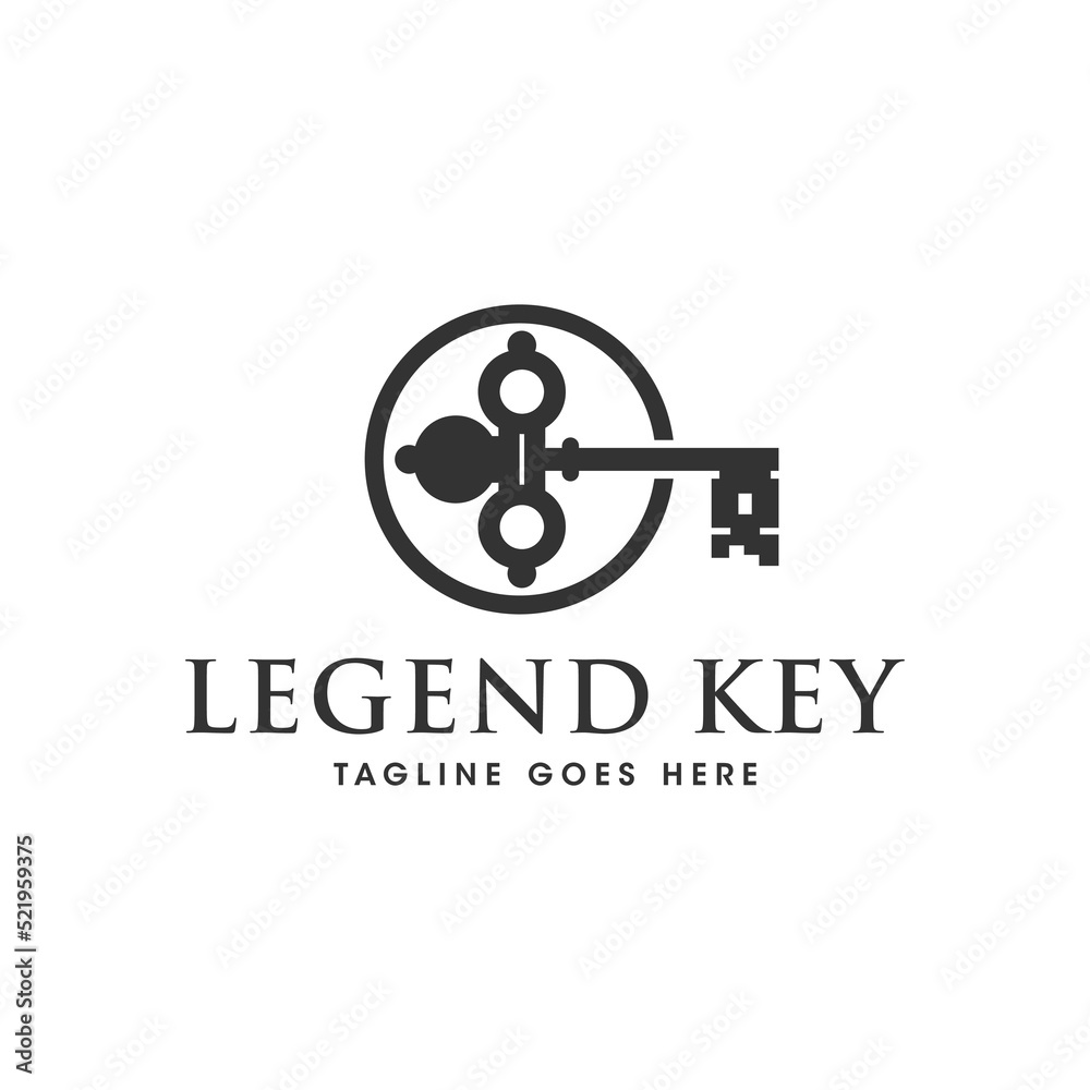 ancient key illustration logo design
