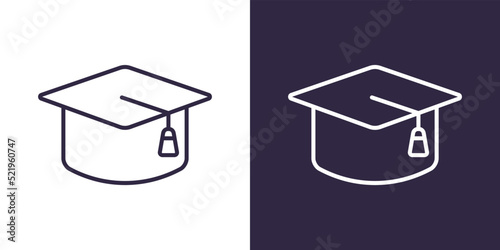 Graduation cap icon. Isolated black and white vector illustration for your design