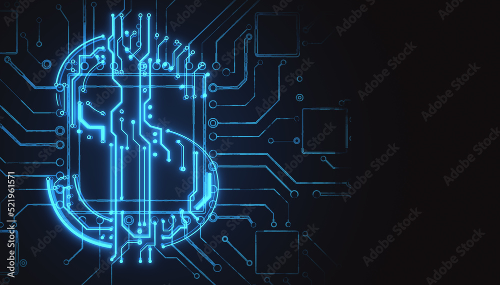 Abstract glowing blue circuit dollar hologram on blurry background with mock up place. Online banking and financial technology concept. 3D Rendering. Abstract glowing blue circuit dollar hologram on blurry background with mock up place. Online banking and financial technology concept. 3D Rendering.