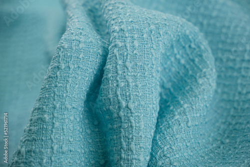 Close-up of textured fabric light blue colour 