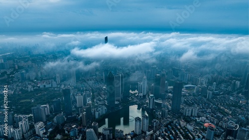 High angle shot of the Wuhan city on a cloudy day photo