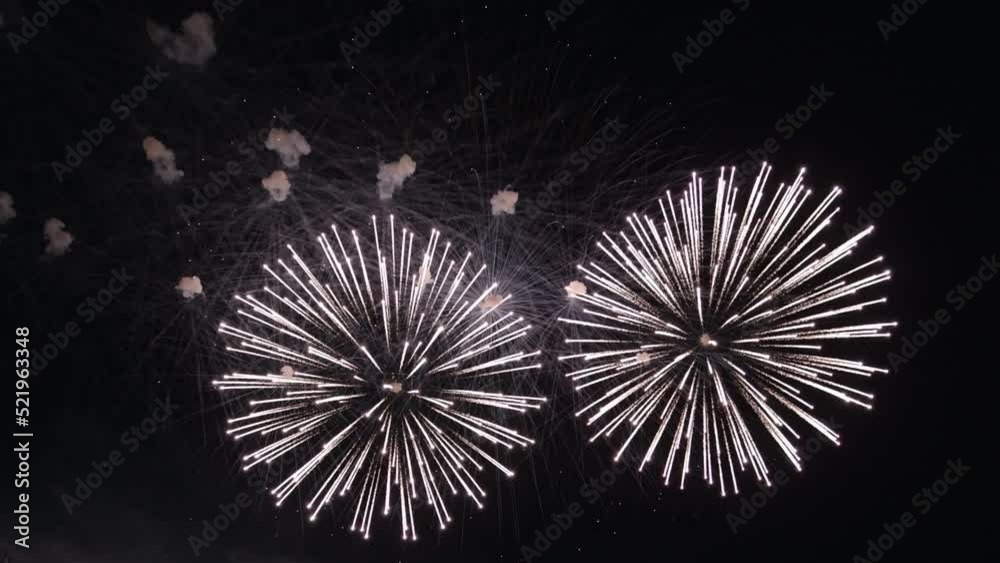 Real Firework close up on Deep Black Background Sky on Fireworks festival before new year party , Independence day and new year concept. High quality 4k raw video