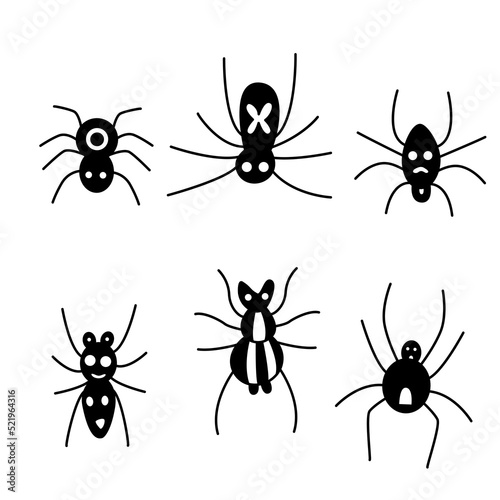 Black spiders hand drawn illustration.