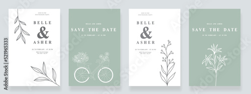 continuous lines flower flora logo wedding greeting card bride and groom invitation card vector illustration