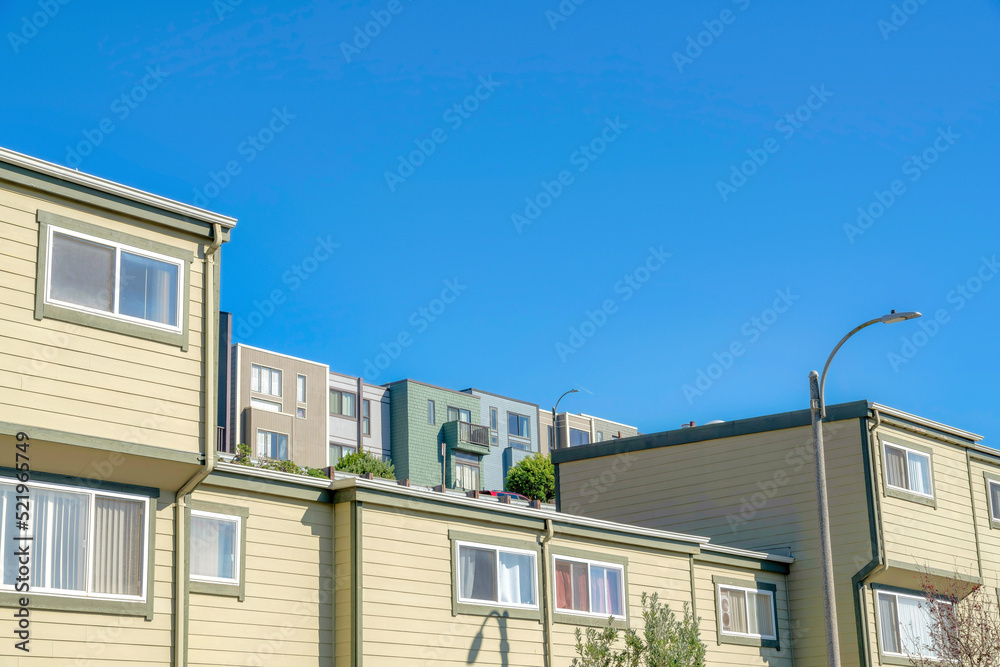 Apartment buildings in a low angle view at San Francisco, California