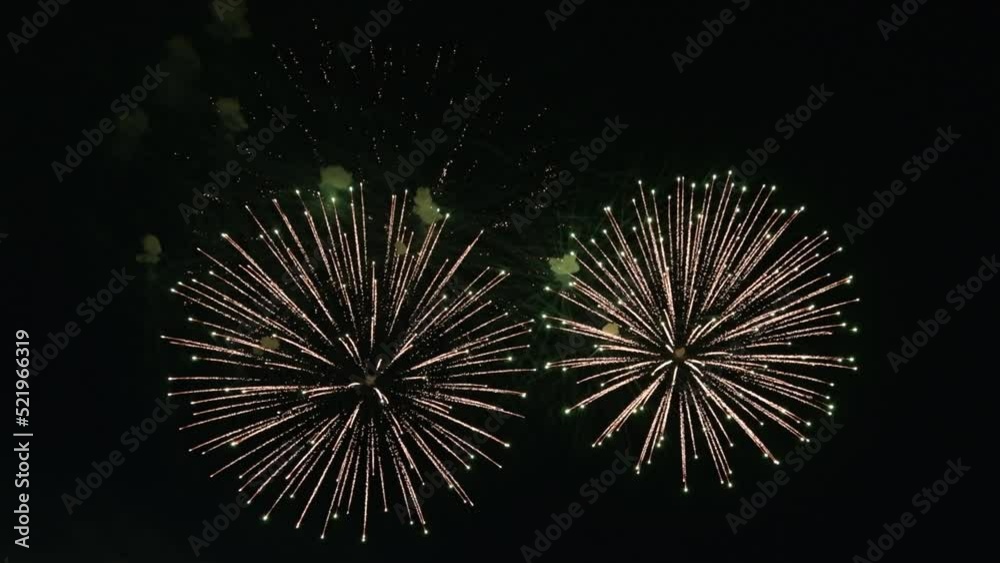 Real Firework close up on Deep Black Background Sky on Fireworks festival before new year party , Independence day and new year concept. High quality 4k raw video Real Firework close up on Deep Black Background Sky on Fireworks festival before new year party , Independence day and new year concept. High quality 4k raw video
