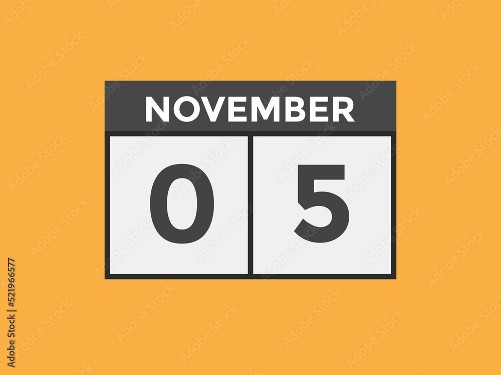 november 5 calendar reminder. 5th november daily calendar icon template. Calendar 5th november icon Design template. Vector illustration
