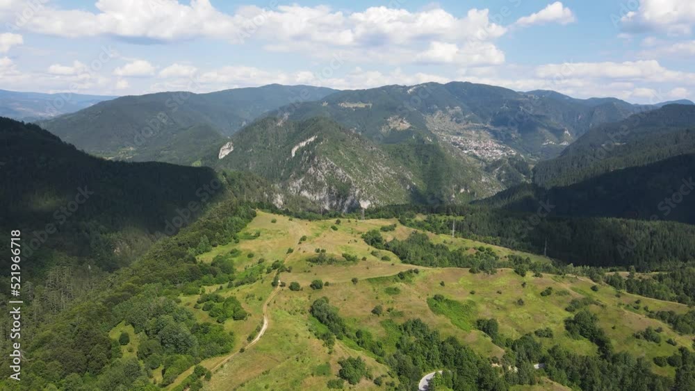 Aerial summer view of Rhodope Mountains near Borino, Smolyan Region, Bulgaria Aerial summer view of Rhodope Mountains near Borino, Smolyan Region, Bulgaria