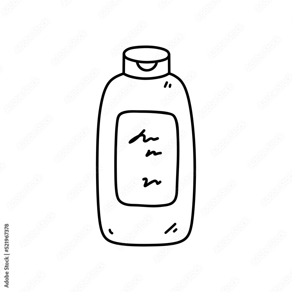 Shampoo bottle isolated on white background. Hair washing and personal hygiene product. Vector hand-drawn illustration in doodle style. Perfect for cards, decorations, logo, various designs. Shampoo bottle isolated on white background. Hair washing and personal hygiene product. Vector hand-drawn illustration in doodle style. Perfect for cards, decorations, logo, various designs.