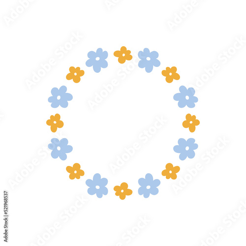 Floral wreath with cute tiny daisies isolated on white background. Round frame with flowers. Vector hand-drawn illustration. Perfect for cards  invitations  decorations  logo  various designs.