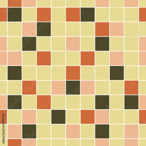 Patrón de cuadrados, cuadros o teselas de colores, en tonos renacentista, tonos tierra, marrón, rosa palo y vainilla