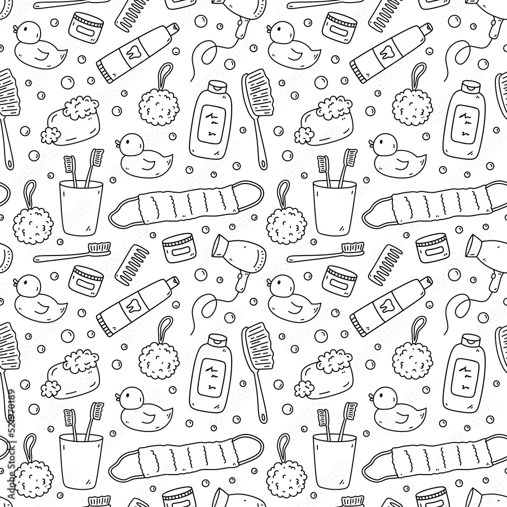 Premium Vector  Seamless pattern with doodle bath accessories