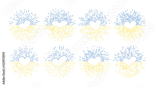 Big set of hearts in Ukrainian colors