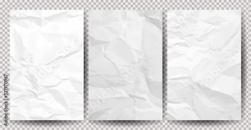 Set of white сlean crumpled papers