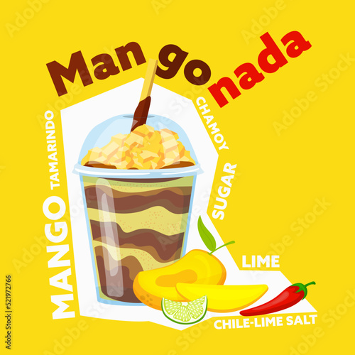 Mexican mango slushie. Editable vector illustration. Cartoon design