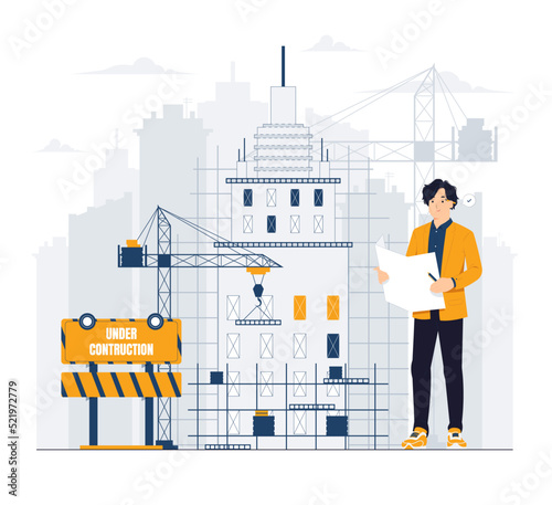 Civil engineer worker Building architecture project construction concept illustration