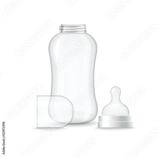 Bottle for feeding newborn, babies in realistic vector illustration on white