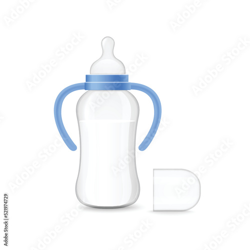 Baby bottle with milk, realistic 3d vector illustration isolated on white background.