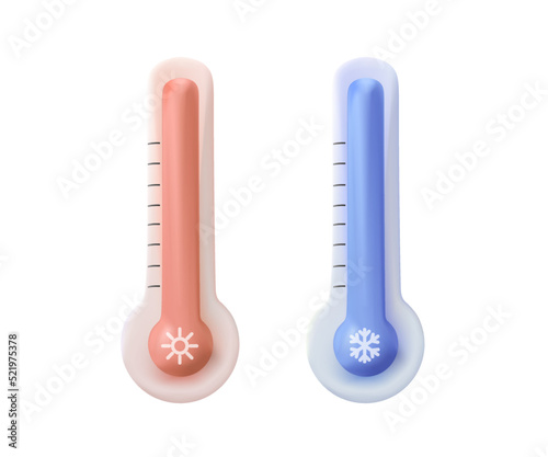 3D Celsius and fahrenheit icons meteorology thermometers measuring heat and cold, vector illustration. Thermometer.