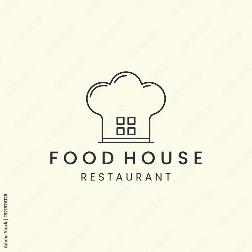 food house with linear style logo icon template design. restaurant, bakery, chef hat vector illustration food house with linear style logo icon template design. restaurant, bakery, chef hat vector illustration