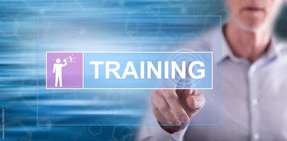 Man touching a training concept