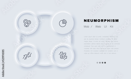 Diagrams set icon. Pie chart, donut, bar, arrows, statistics, statistical data, analytics, strategy, presentation, marketing, workflow, teamwork. Business concept. Neomorphism style. Vector line icon