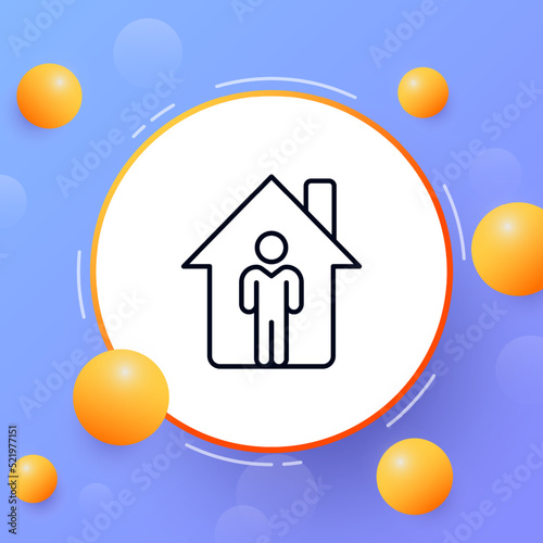 Man in the house line icon. Stay at home, live, residence, housing, accommodation, living, place, private property, quarantine, smart house, real estate. Society concept. Vector line icon for Business