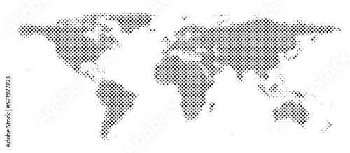 Abstract dotted gray blank silhouette of world map isolated on white background. Vector illustration