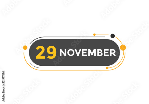 november 29 calendar reminder. 29th november daily calendar icon template. Calendar 29th november icon Design template. Vector illustration
