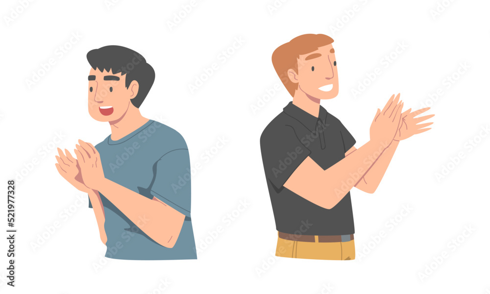 Excited Man Character Looking at Someone Demonstrating Attention Vector Set Excited Man Character Looking at Someone Demonstrating Attention Vector Set