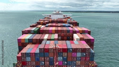 Fully Loaded Container Ship at Sea Transporting Cargo Around the World photo
