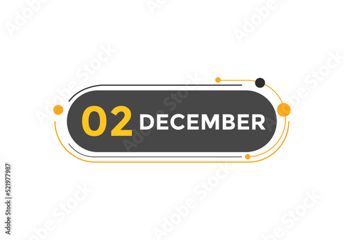 december 2 calendar reminder. 2nd december daily calendar icon template. Calendar 2nd december icon Design template. Vector illustration
