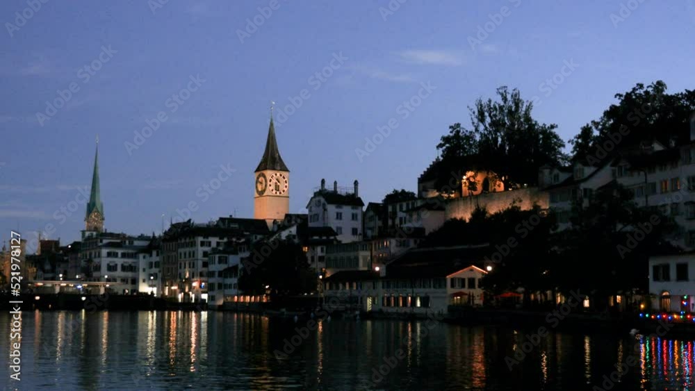 Zurich, Switzerland, the skyline of the town in the blue hour Zurich, Switzerland, the skyline of the town in the blue hour
