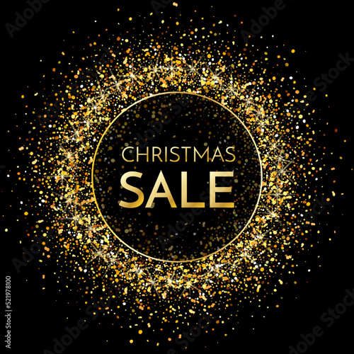 Sale. Christmas sale banner. Christmas sale phrase on dark glitter background. Vector illustration.