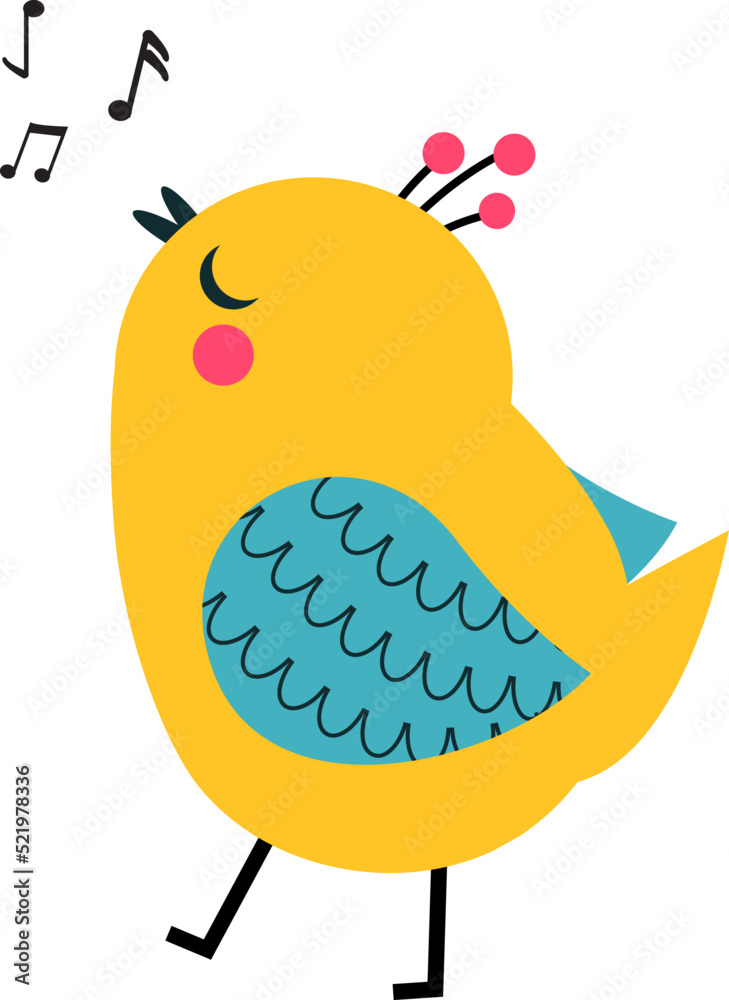 Vecteur Stock Cute cartoon singing bird. Funny whistle bird illustration,  vector clip art | Adobe Stock
