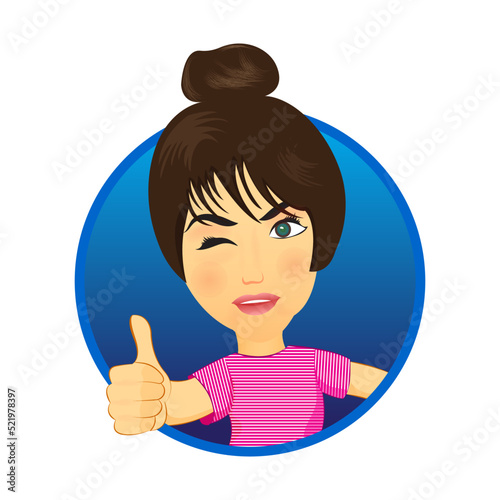 female cartoon character with thumb up vector.