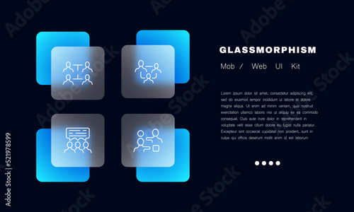Workflow set icon. Employee, subordinate, work hierarchy, task distribution, strategy, teamwork, thinking, briefing. Business concept. Glassmorphism. Vector line icon for Business and Advertising