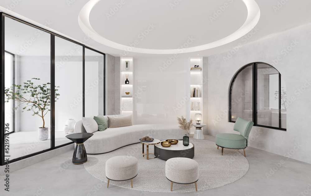 Fototapeta premium Interior of modern style office, Reception desk,clean and white tone.3D illustration