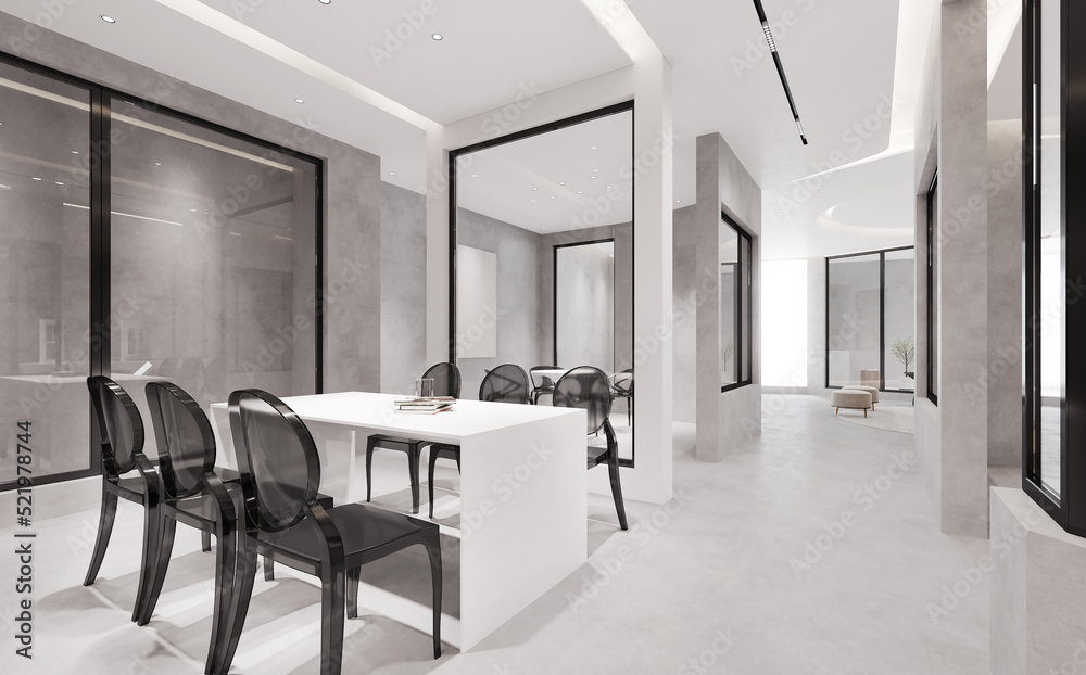 Interior of modern style office, meeting table ,clean and white tone.3D illustration